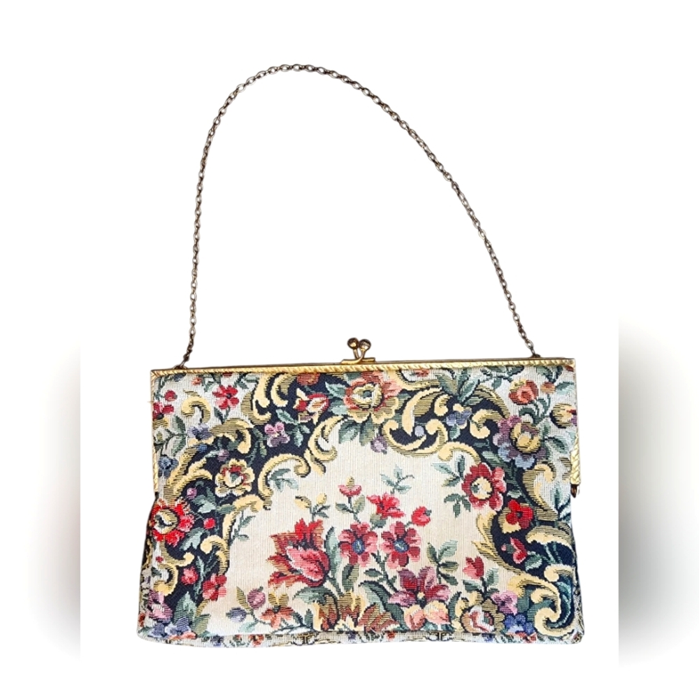 Vintage french floral tapestry clutch purse